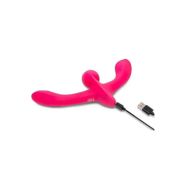Together Double Tap Rechargeable Silicone Double-Ended Vibrating Strapless Strap-On – Pink