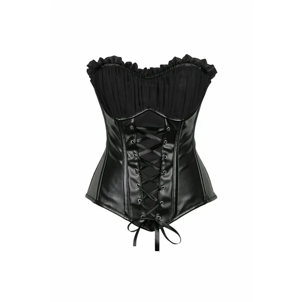 Top Drawer Black Faux Leather Lace-Up Steel Boned Corset