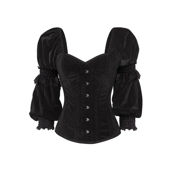 Top Drawer Black Velvet Steel Boned Long Sleeve Corset