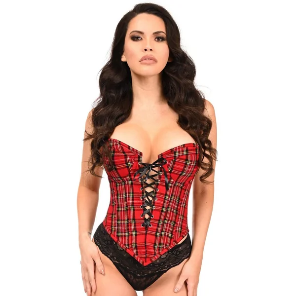 Top Drawer Red Plaid Steel Boned Lace-Up Bustier