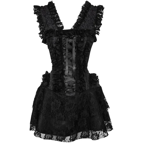 Top Drawer Steel Boned Black Lace Victorian Corset Dress