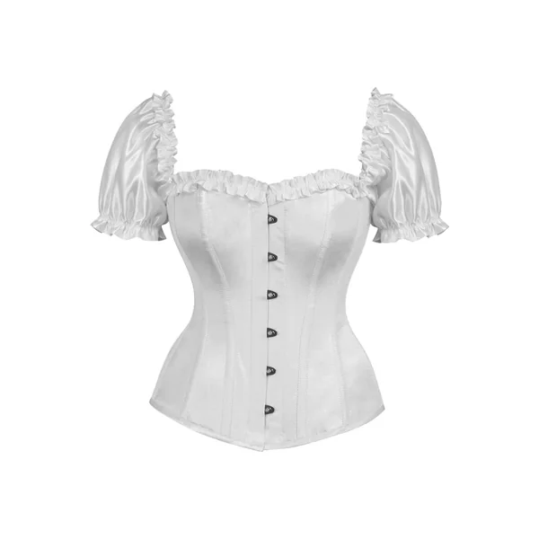 Top Drawer Steel Boned White Satin Overbust Corset w/Sleeves