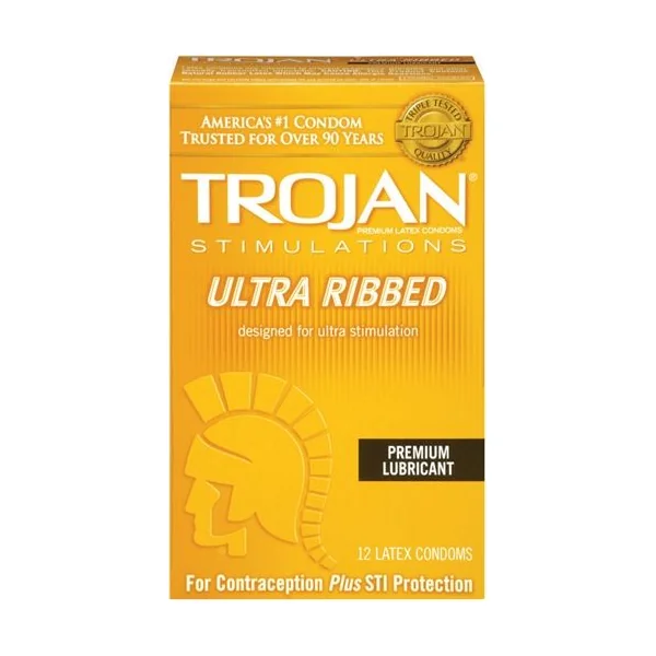 Trojan Ultra Ribbed Condoms 12 Pack for Enhanced Sensation