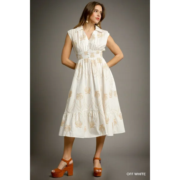 Tropical Breeze Embroidered Midi Dress