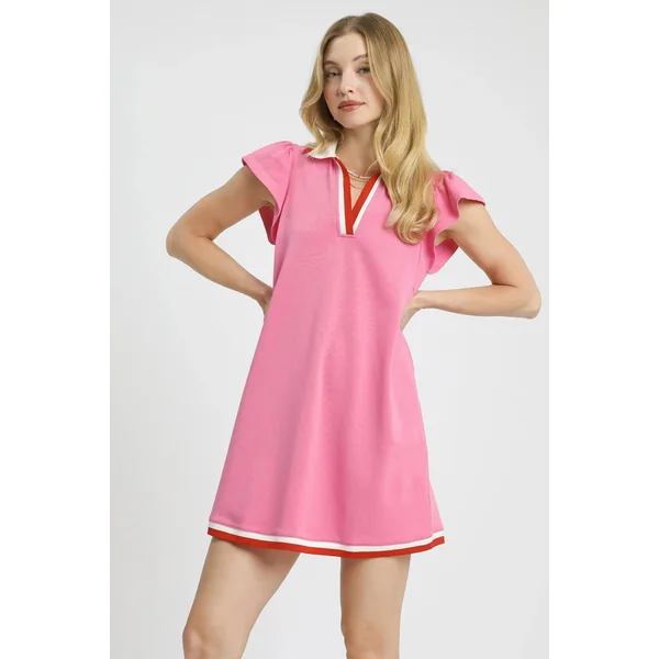 Umgee Contrast Trim Cap Sleeve Mini Dress