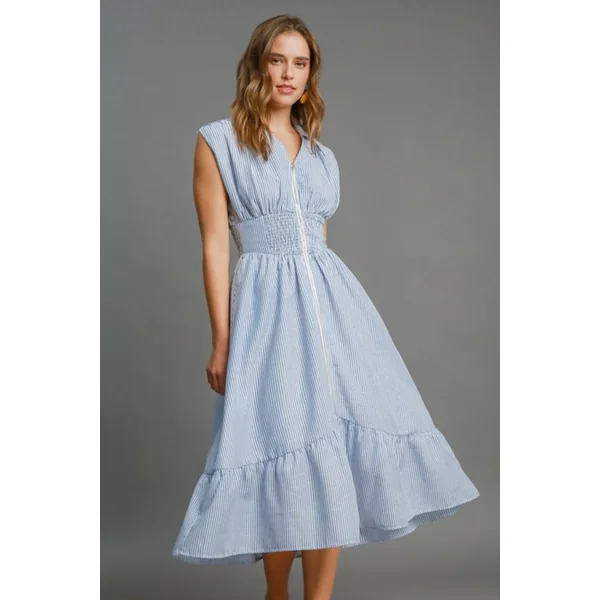 Umgee Full Size Striped Midi Dress with Smocked Waist Plus Size