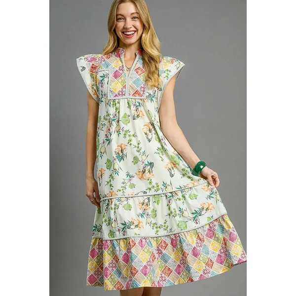 Umgee Patchwork Garden Midi Dress