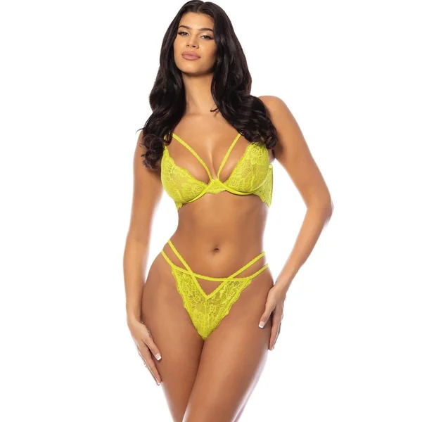 Unlined Underwire Lace 2 Piece Set with Lace Trim Details | Yellow