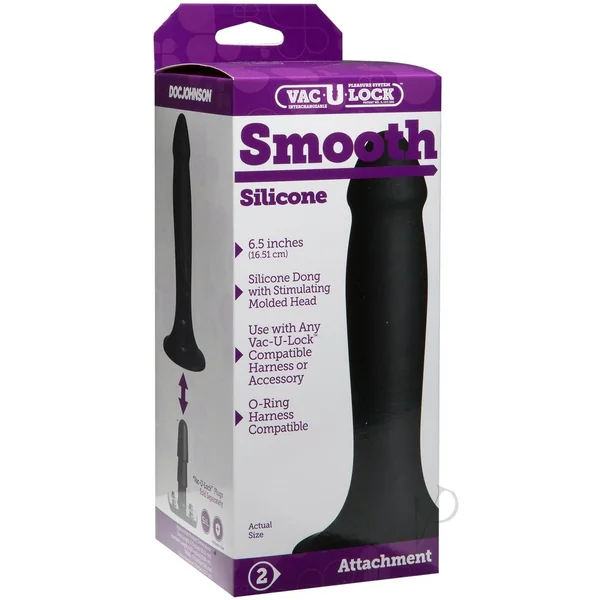 Vac-U-Lock Smooth Silicone Dildo 6.5in - Black