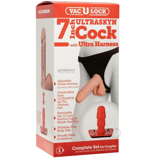 Vac-U-Lock Ultraskyn Cock with Ultra Harness 7in - Vanilla