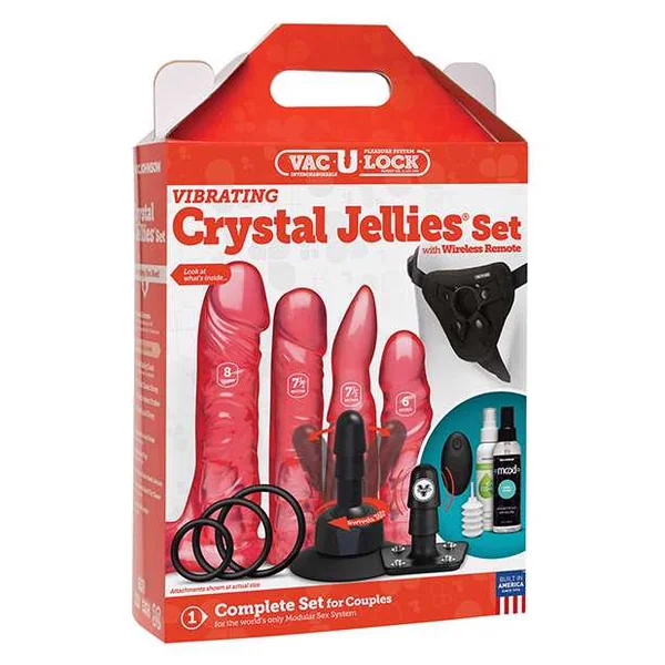 Vac-U-Lock Vibrating Crystal Jellies Set w/Wireless Remote - Pink