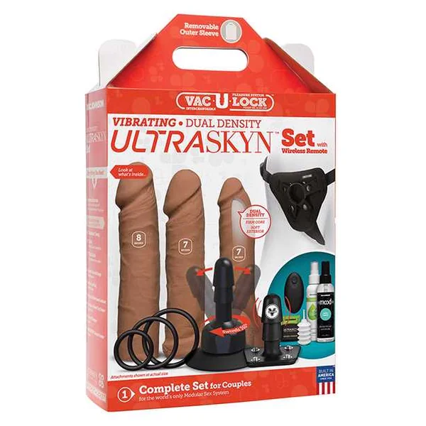 Vac-U-Lock Vibrating Dual Density ULTRASKYN Set w/Wireless Remote - Caramel