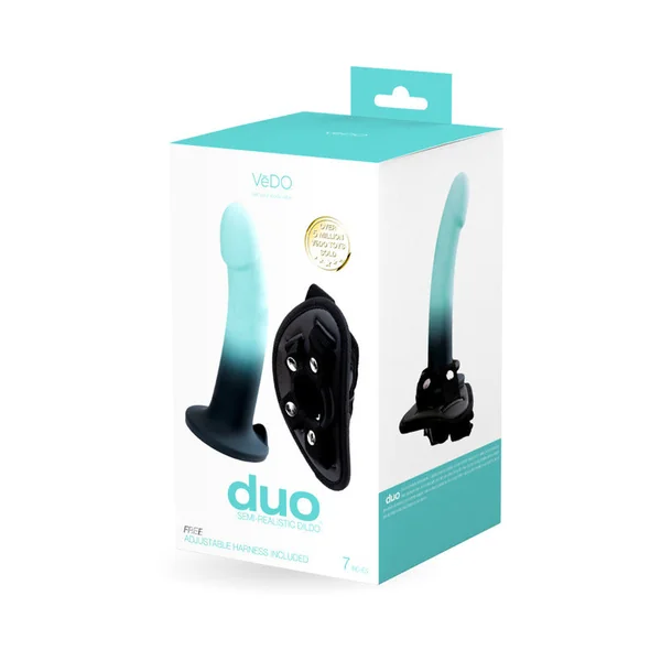 Vedo Duo Silicone Dildo (Non Vibrating) With Harness Turquoise/Black