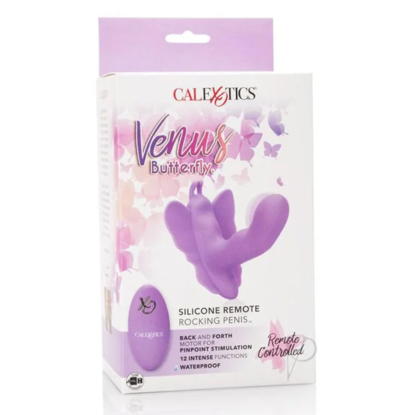 Venus Butterfly Rocking Penis Silicone Rechargeable Strap-On with Remote Control - Purple