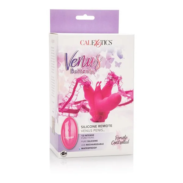 Venus Butterfly Silicone Rechargeable Strap-On with Remote Control - Pink