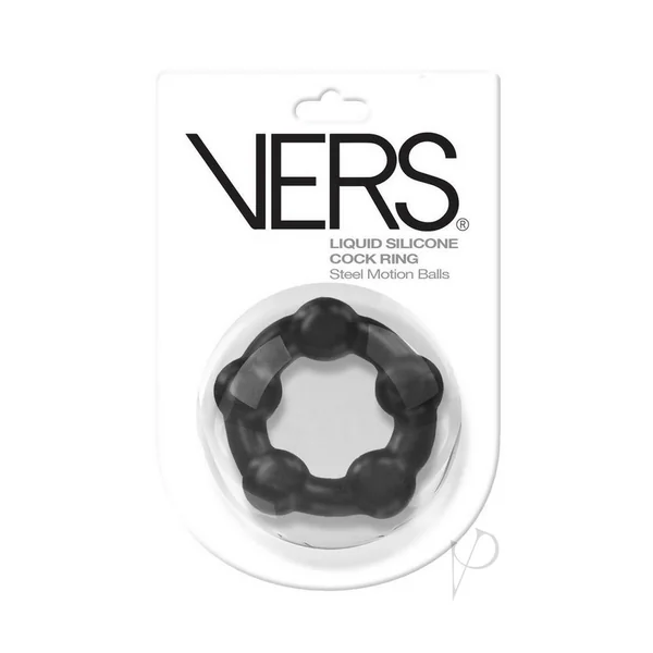 Vers Liquid Silicone Cock Ring Steel Motion Balls - Black