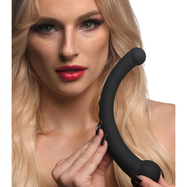 Vibra-Crescent Silicone Vibrating Dual-Ended Curved Anal Dildo - Black