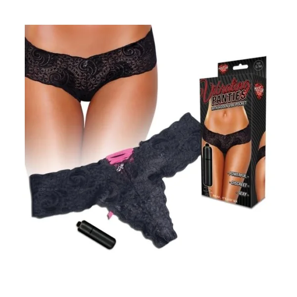 Vibrating Panties Lace Up Back Thong With Hidden Vibe Pocket Black Small/Medium