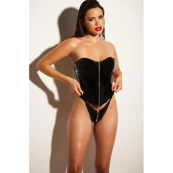 Vinyl Bustier With Front Zipper And Matching Panty