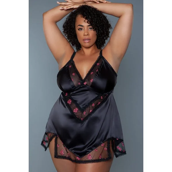 V-neck Babydoll With Rose Embroidery Design | Plus Size