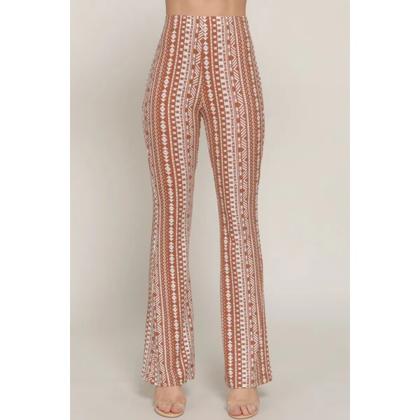 Waist Elastic Slim Flare Print Pants