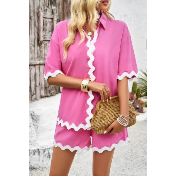 Wave Interlaced Linen Loose Fit Shorts Sets