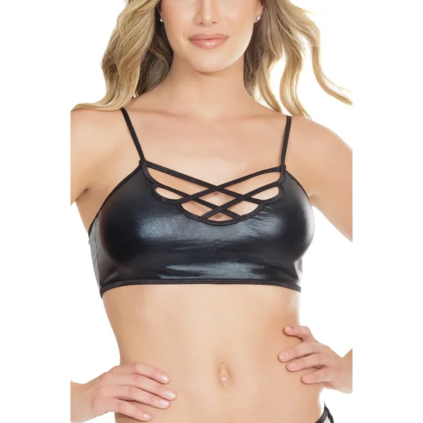 Wetlook Bralette With Strappy Front Detail & Adjustable Straps