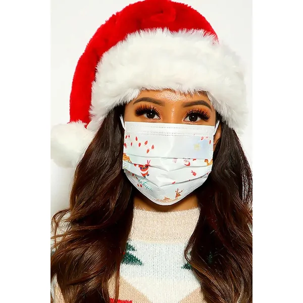 White Red Holiday Print 20 Piece Surgical Masks