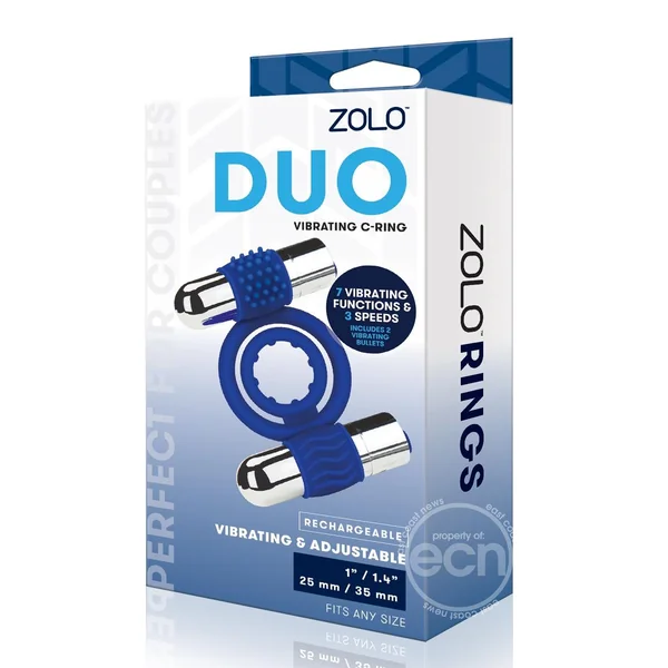 Zolo Duo Rechargeable Double Vibrating Silicone Cock Ring - Navy